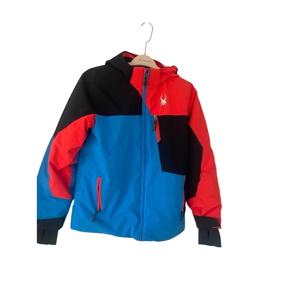 Spyder Youth Colorblock Ski Jacket Blue Red Black Hooded Snowboard Coat Gorpcore